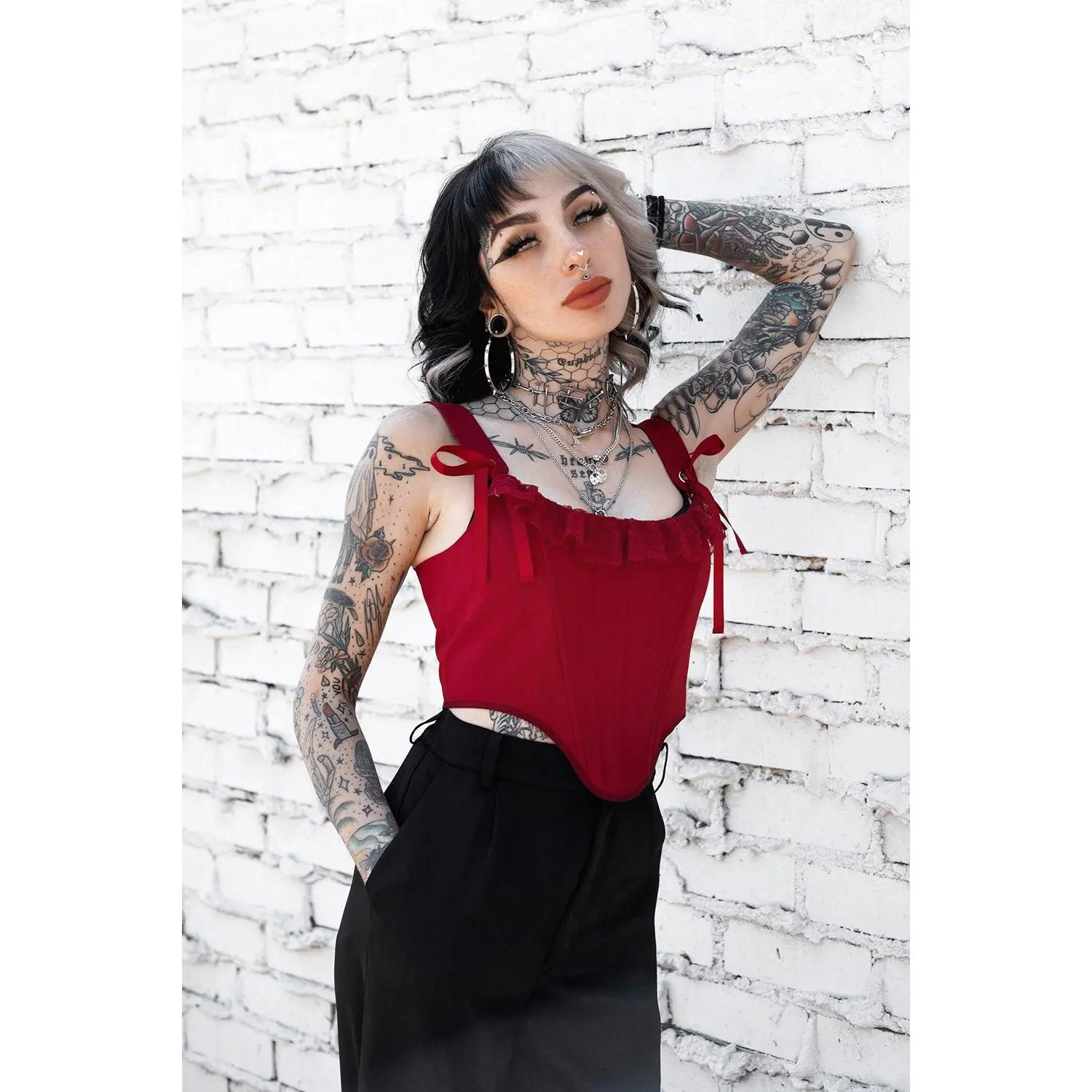 Women's Satin Lace Draconian Corset Top, Stylish Womenswear Underwear Tank