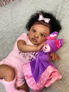 Lifelike Black Reborn Baby Dolls 20 Inch 50 cm Weighted Body Realistic Newborn Baby Vinyl Doll with Hair African American Real Life Baby Dolls Cloth Body Toy for Kids Age 3+