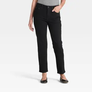 Women's Mid-Rise 80's Slim Straight Ankle Jeans - Universal Thread Black Wash 8 Long