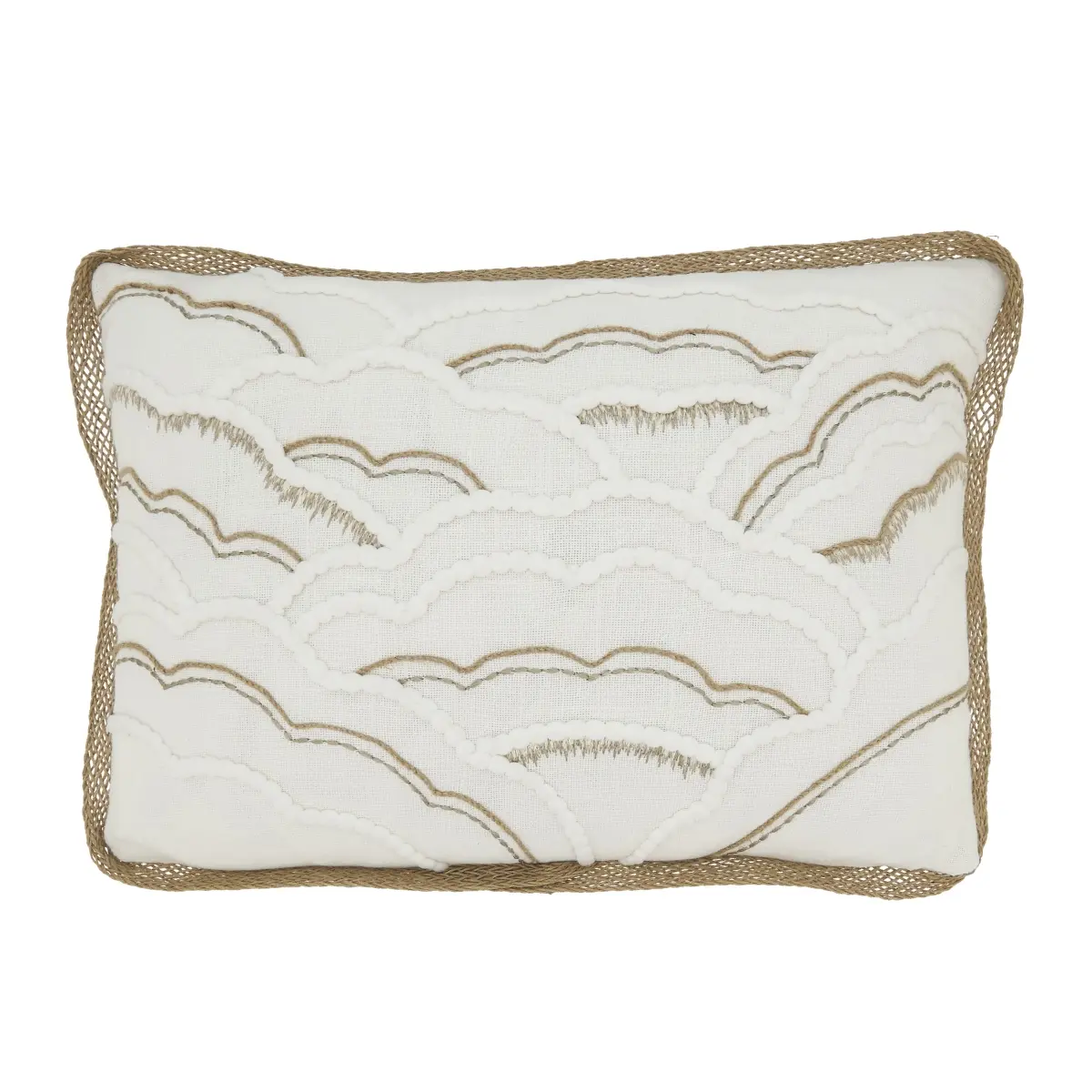 Saro Lifestyle 3656.I1218BP Relaxing Poly-Filled Oblong Shape Throw Pillow, 12x18 in Ivory Cotton, Coastal Scallop Shell Designs, Indoor Use, Dry Clean Only, Medium Iron Reverse Side