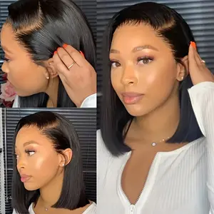 Short Bob 13x4 Lace Front Wig | Black Bone Straight Synthetic Wig | Natural Pre-Plucked HD Lace Wig