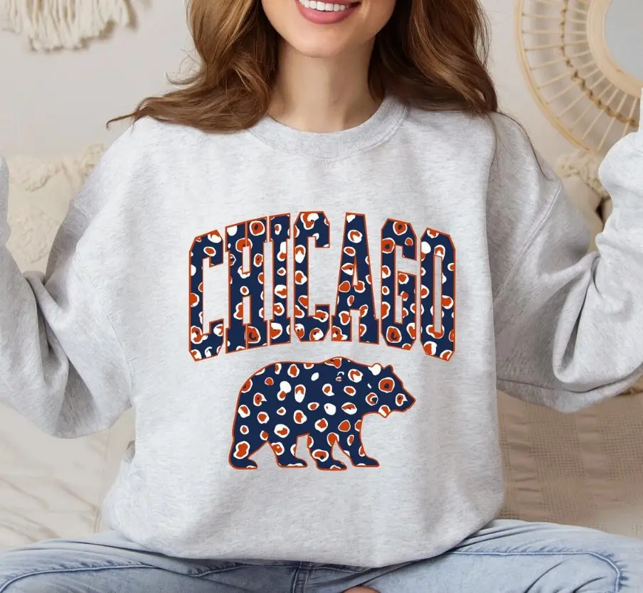 Adult & Youth Chicago Football Leopard Sweatshirt, Game day shirt, Trendy Chicago Football Fan Gifts Tee, Chicago Football Game Day Crewneck, Unisex Sports T-Shirt