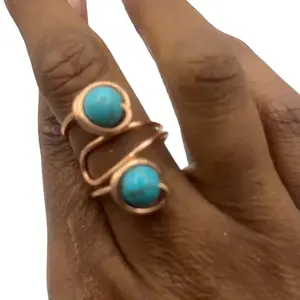 Turquoise Adjustable Ring - Simple Design with Turquoise Gemstone and Adjustable Feature
