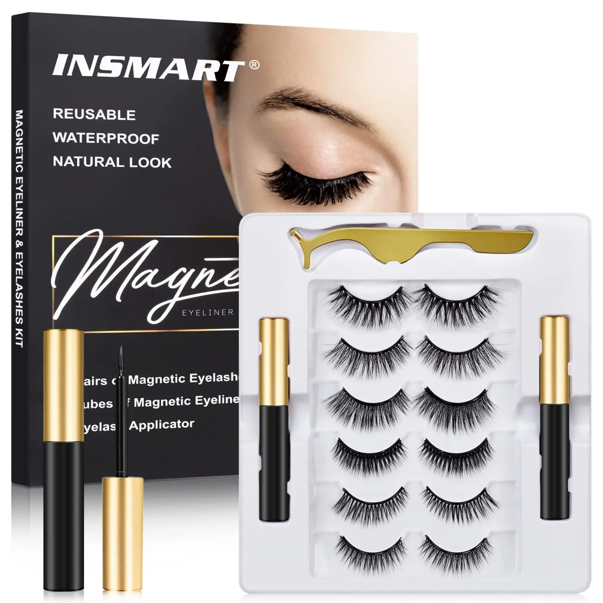 DecorX 6 Pairs Magnetic Lashes, False Lashes with 2 Tubes of Magnetic Eyeliner, Magnetic Eyelashes Kit with Tweezers, Reusable, No Glue.