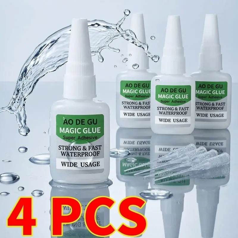4 Pack Magic Super Glue with Precision Micro Tips - Waterproof Instant Adhesive | Strong Fast Dry Bond for Wood Plastic Ceramic Leather Shoe Repair DIY Crafts