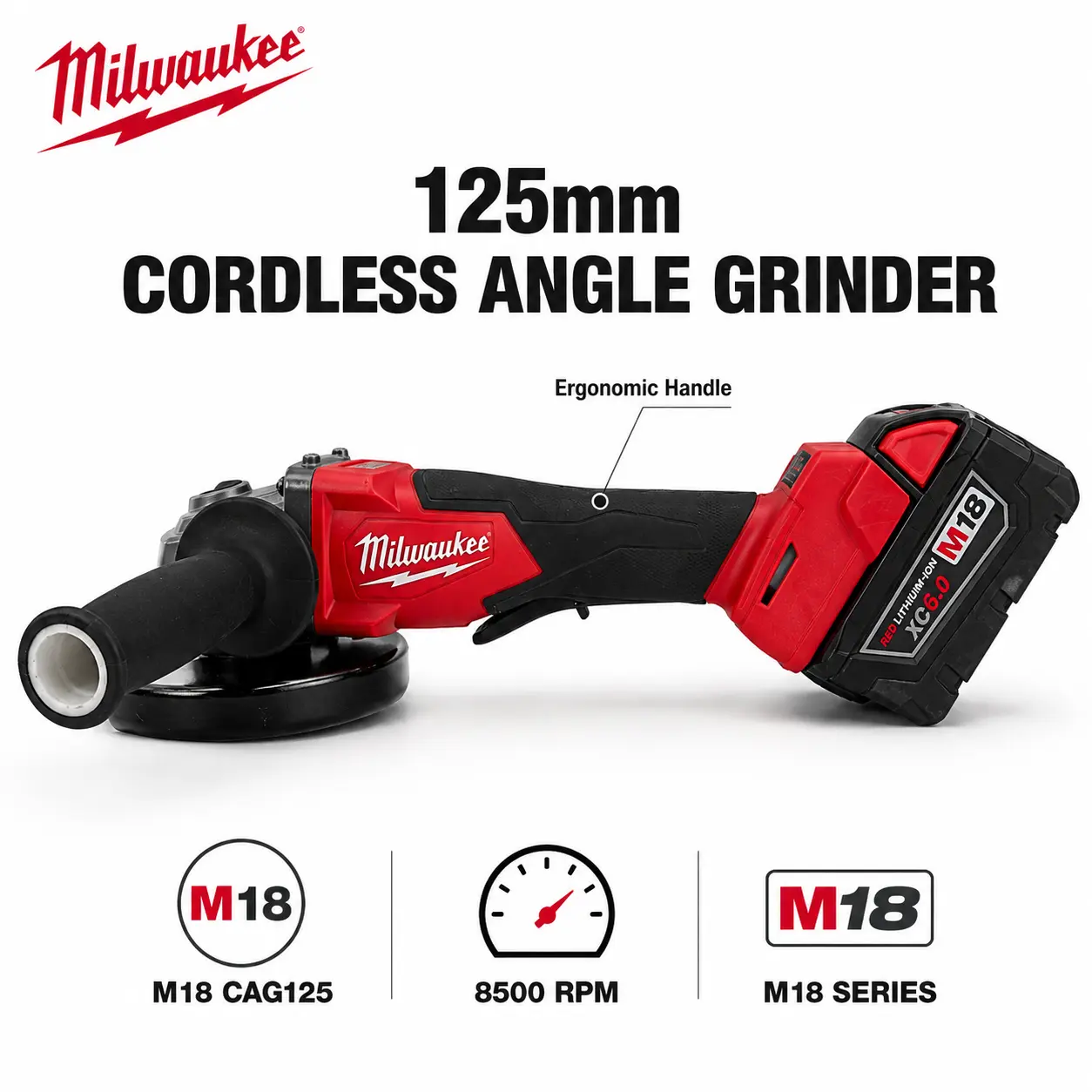 Milwaukee 5-Inch M18 XC6.0 Cordless Angle Grinder with Battery for Structural Steelwork, Heavy Duty Cutting Device Features a High Performance Brushless Motor Matrix Designed for Smooth Pipe Trimming Work