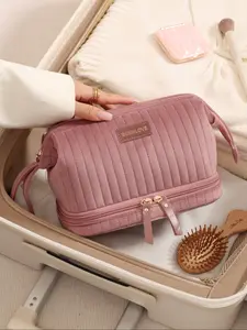 Velvet Personalized Dual-Layer Makeup Bag, Soft Stitched Multifunctional Handbag, Fashion High-End Cosmetic Bag, Bridesmaid Gift, Makeup Organizer Pouch, Makeup Storage Bag