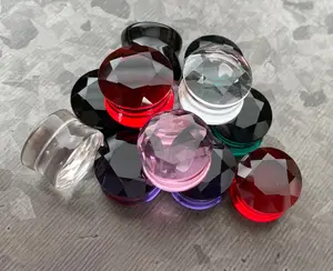 PAIR of Stunning Faceted Glass Double Flare Plugs - Black, Clear, Pink, Red, Purple and Teal