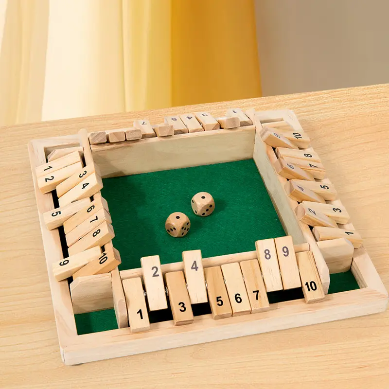 Hatwoo Shut the Box Dice Game, 8.66in  Board Flip Game with 10 Numbers, Classic 4-Sided Wooden Board Game Flip 10 Numbers for Party Birthday Leisure Time