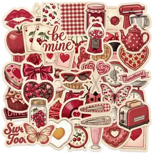 50 Pcs  Retro Aesthetic Stickers Cherry Girl Sticker for Water Bottles Funny Laptop Luggage Computer Scrapbooking Kids Teens Girls Boys Adults Waterproof Red Lover Sticker Vinyl Decals Adhesive Vinyl Decal (Cherry)