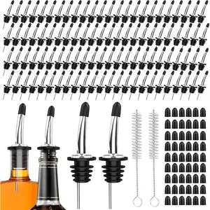 96-Pack Stainless Steel Pour Spouts for  Bottles Oil Vinegar and , Bottle Pourers with Rubber Dust Caps,Bar accessories,Pourers for Bartending