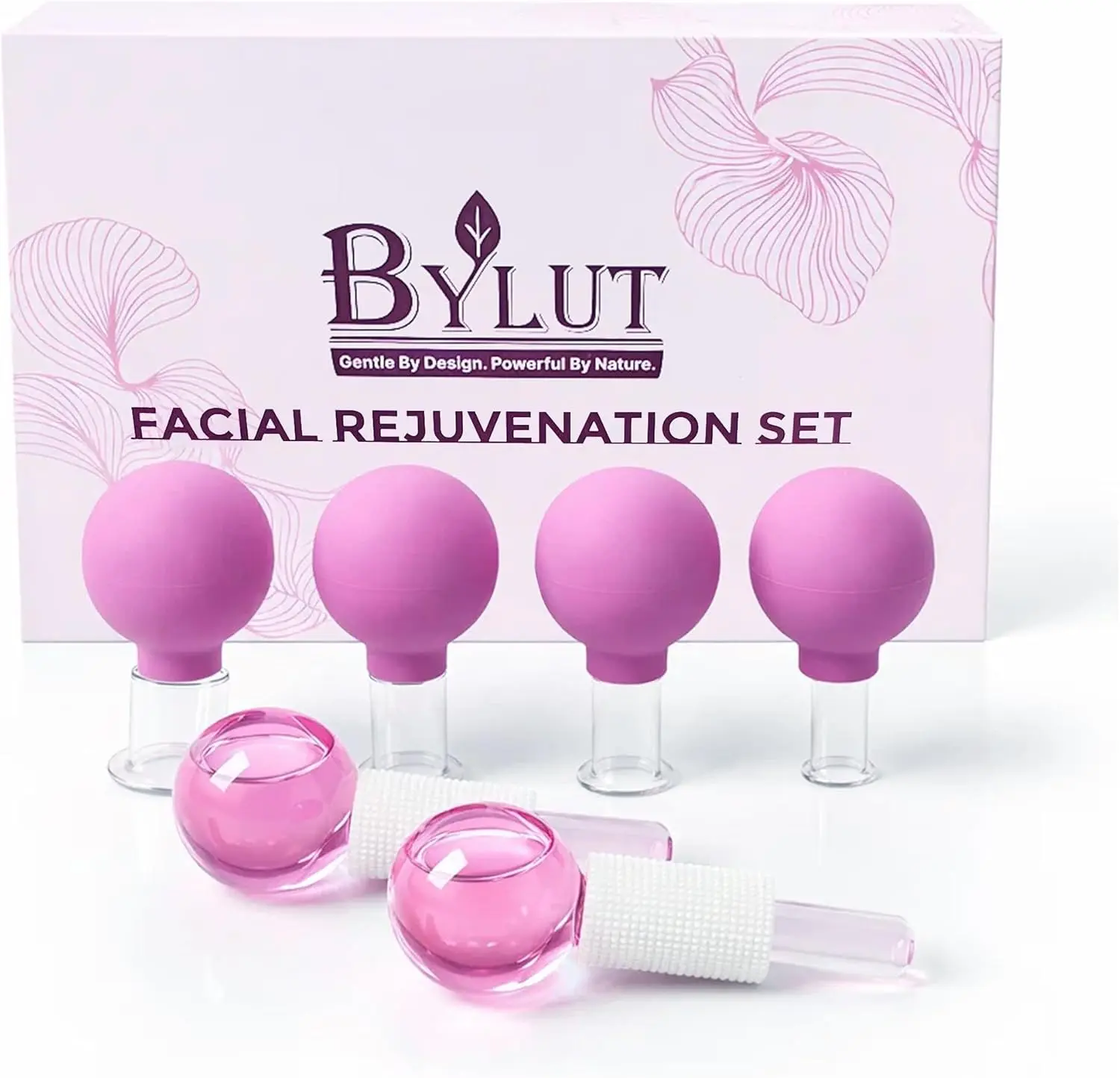 Purple 3-in-1 Glass Facial Cupping & Globe Set - 2 Face Globes, 4-Size Cupping Cups for Lifting & Body Suction, Depuffing Roller, Heat & Cold Therapy