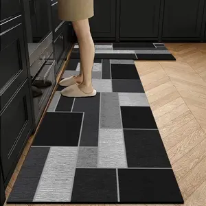 Modern Geometric Silicone Kitchen Mat, Anti-Fatigue Absorbent Rug, Durable Soft Rubber Base, Customizable Size, Ideal for Kitchen Bathroom Entryway, Geometric Pattern Rug