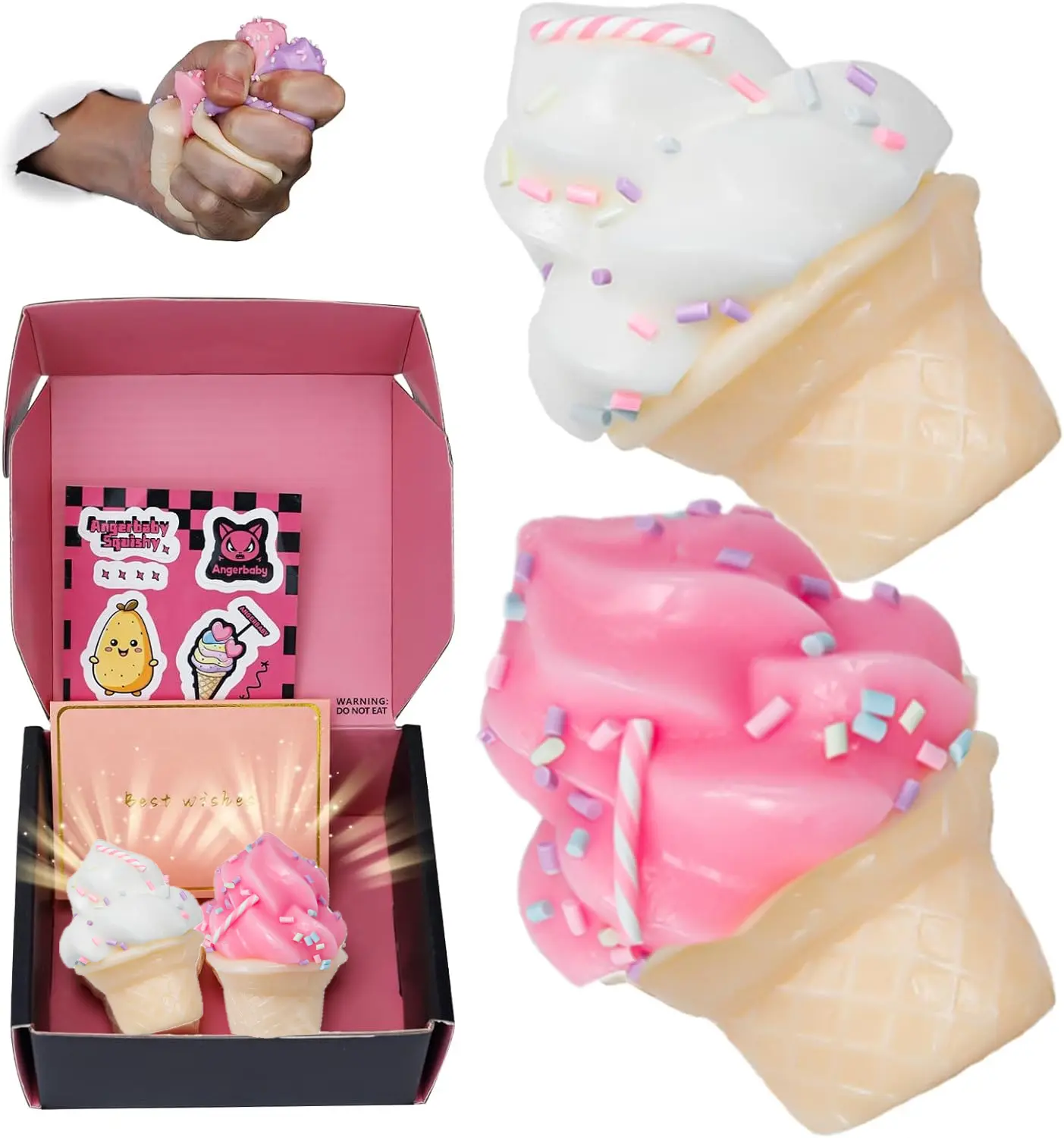 2Pack Sticky Ice Cream Squishies Ice Cream Squishy Soft& Sticky Squezze Toys - Stress Relief Toy squishy deck for Kids