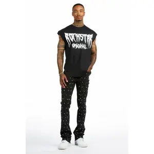 Andros 2.0 Black Rhinestone Oversized Graphic T-Shirt & Glit Rhinestone Stacked Flare Jean Set