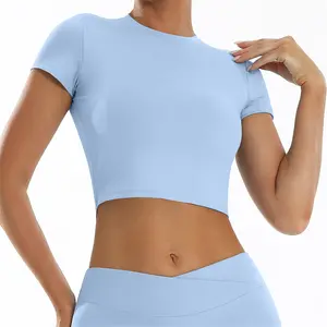 Slim Fit Quick-Dry Fitness Top Versatile Yoga Shirt Short Sleeve with Chest Pads