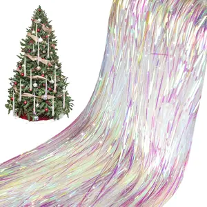22 Inch Christmas Tree Icicles Tinsel, 6000 Strands White Shiny Iridescent Icicle Tinsel Foil Fringe for Xmas Tree Holiday Birthday Party Wedding Decorations