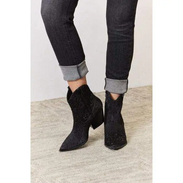 Black Rhinestone Ankle Cowboy Boots