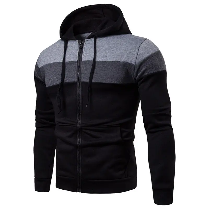 Men's casual three-spliced zipper hoodie sweater autumn and winter fleece thermal zipper shirt hooded sweatshirt
