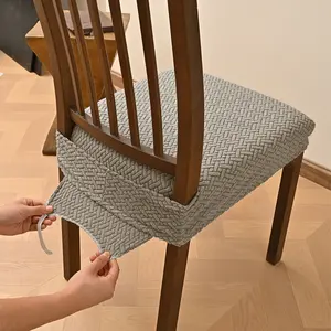 Plaid Jacquard Elastic Chair Seat Cover, Non-Slip Double Elastic Chair Pad with Buckle, Home Dining Room Chair Seat Slipcover