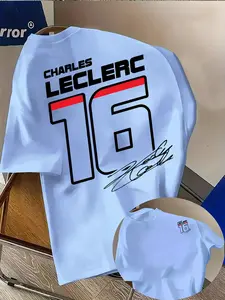 Men's Trendy T-Shirt, Charles Leclerc F1 Driver Design, 100% Polyester, Round Neck, Short Sleeve, Street Style, Summer Wear, Gift Idea