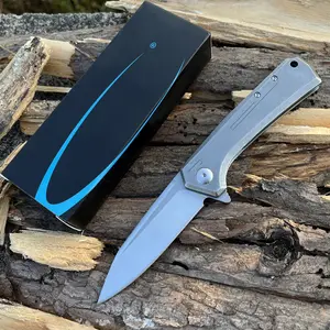 Tactical pocket knife D2 Steel Blade knife Titanium Handle with Pocketclip knife KVT ball-bearing folding knife Outdoor hiking camping Fishing Tools Knife survival knife self defense knife EDC Knife