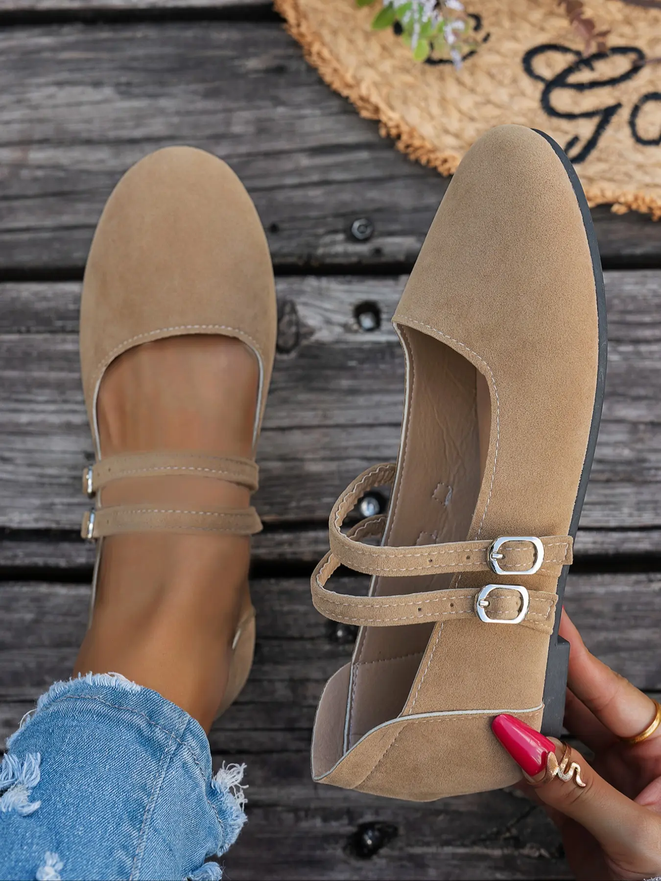 New Women's Flat Shoes, Flat Round Toe, Plain Color Versatile Design, Fashionable Comfortable Footwear, Everyday Wear Footwear, Casual Flats, Buckle Accessory, Perfect for Home Use