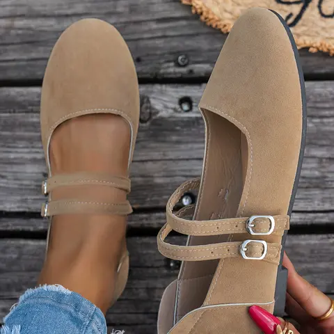 New Women's Flat Shoes, Flat Round Toe, Plain Color Versatile Design, Fashionable Comfortable Footwear, Everyday Wear Footwear, Casual Flats, Buckle Accessory, Perfect for Home Use, Daily Wear Shoes