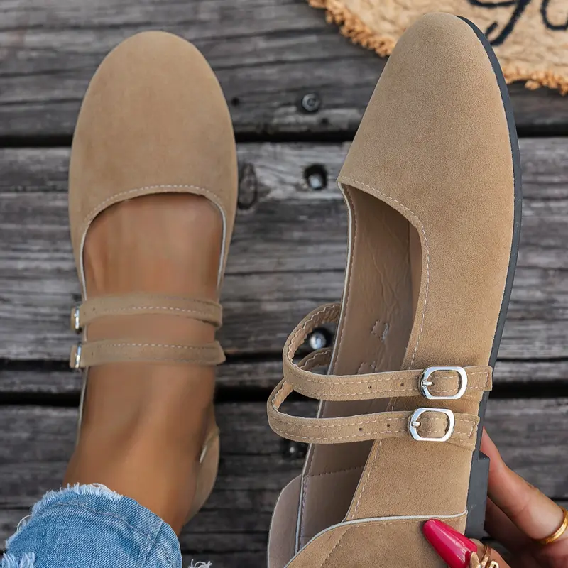 New Women's Flat Shoes, Flat Round Toe, Plain Color Versatile Design, Fashionable Comfortable Footwear, Everyday Wear Footwear, Casual Flats, Buckle Accessory, Perfect for Home Use, Daily Wear Shoes