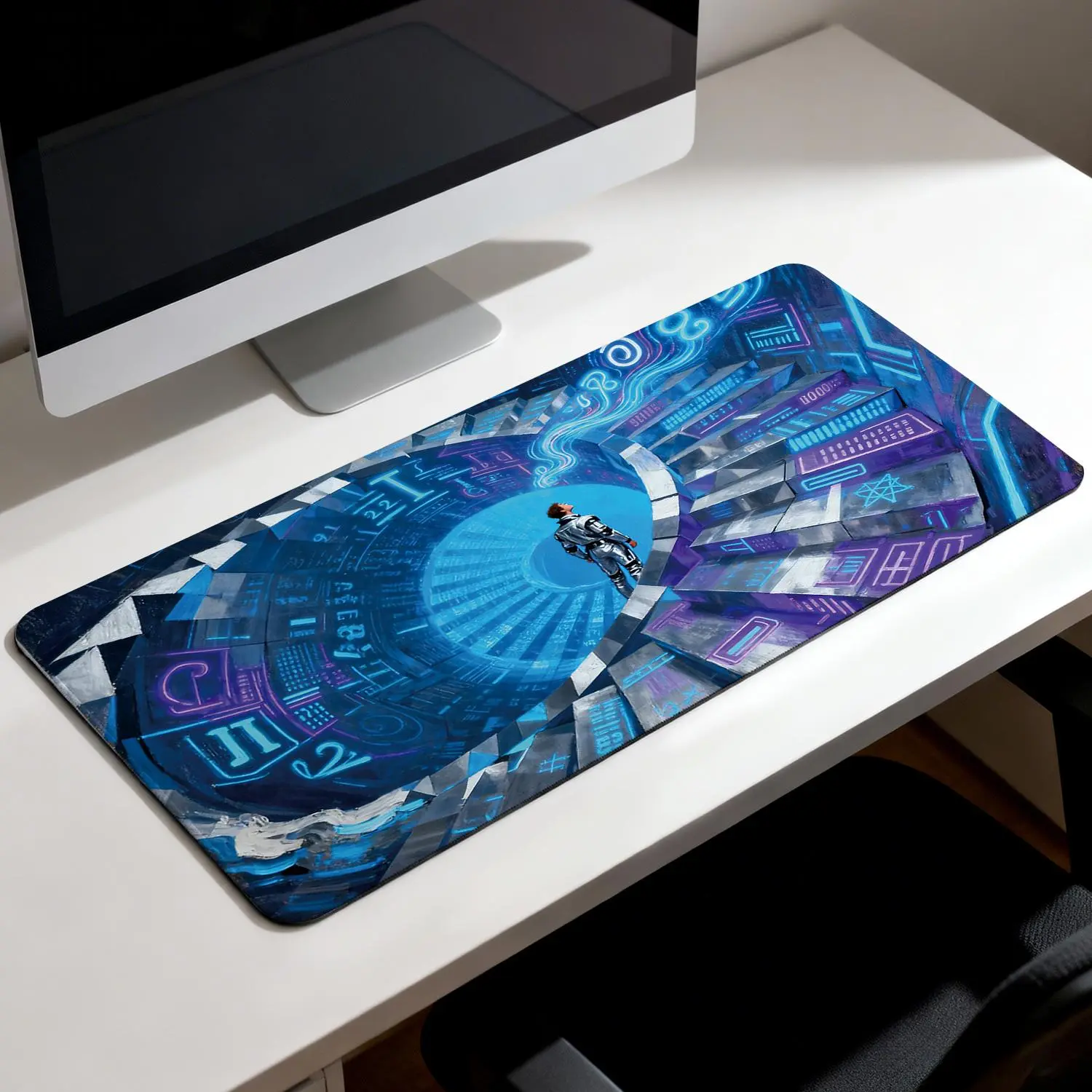 LIVEKEY Mechanical Tech Spiral Staircase Gaming Mouse Pad with Non-Slip Rubber Base  High-Durability Stitched Edges  Smooth Surface for Precision Control  Extra Large 31.5x15.75in Desk Mat for PC Gamer Setup​