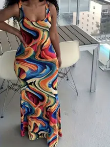 Plus Size All Over Wave Print Tank Dress, Casual Scoop Neck Sleeveless Dress for Summer, Women's Clothing for Daily Wear