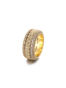 Electroplated Full Inlaid Zircon Rotatable Cuban Ring, Hip-Hop Geometric Style Unisex Jewelry, Statement Rings