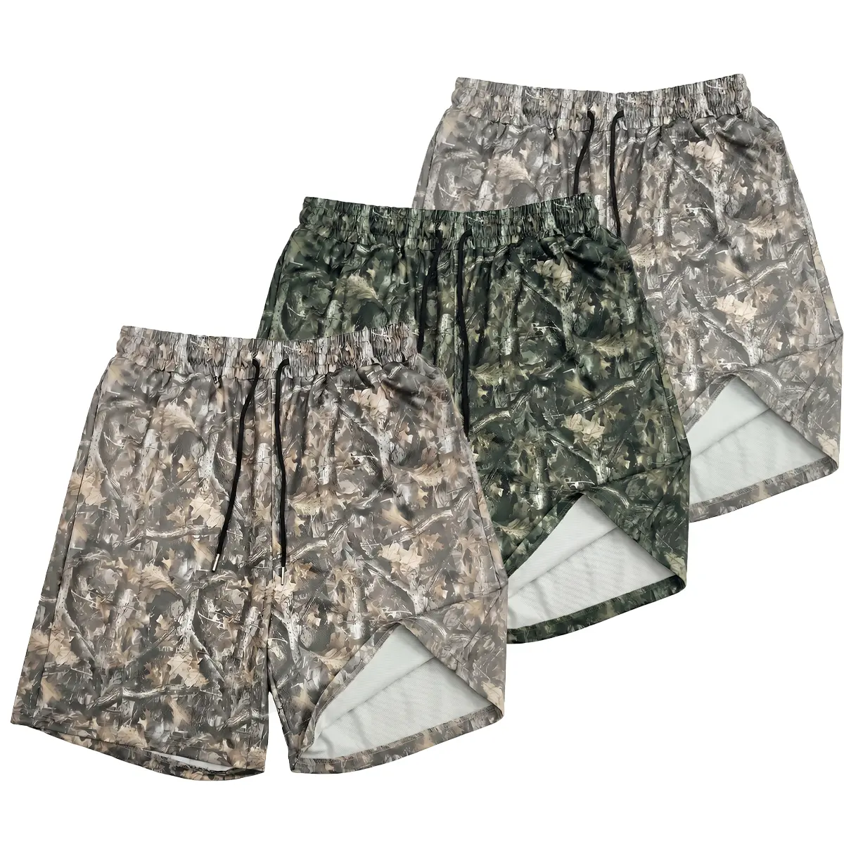 Men's Real Tree Camo Shorts Lightweight Breathable Athletic Gym Shorts with Deep Phone Pockets Casual Summer Drawstring Shorts