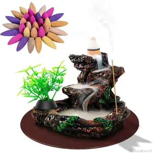 Ceramic Waterfall Backflow Incense Burner Cone Holder Aromatherapy Gift Set Home Decor with 20 Cones Zen Fountain Diffuser Kit FragranceXXCharmLane5