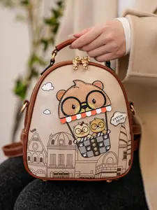 Women's Cute Cartoon Bear Pattern Backpack, Fashionable PU Leather Zipper Backpack, Casual Trendy Versatile High-quality Daily Commuting Bag