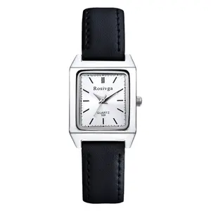 Square Rectangular Leather Watch: Simple Bar Hour Markers PU Strap Small Dainty Watches Analog Quartz Wristwatch for Women
