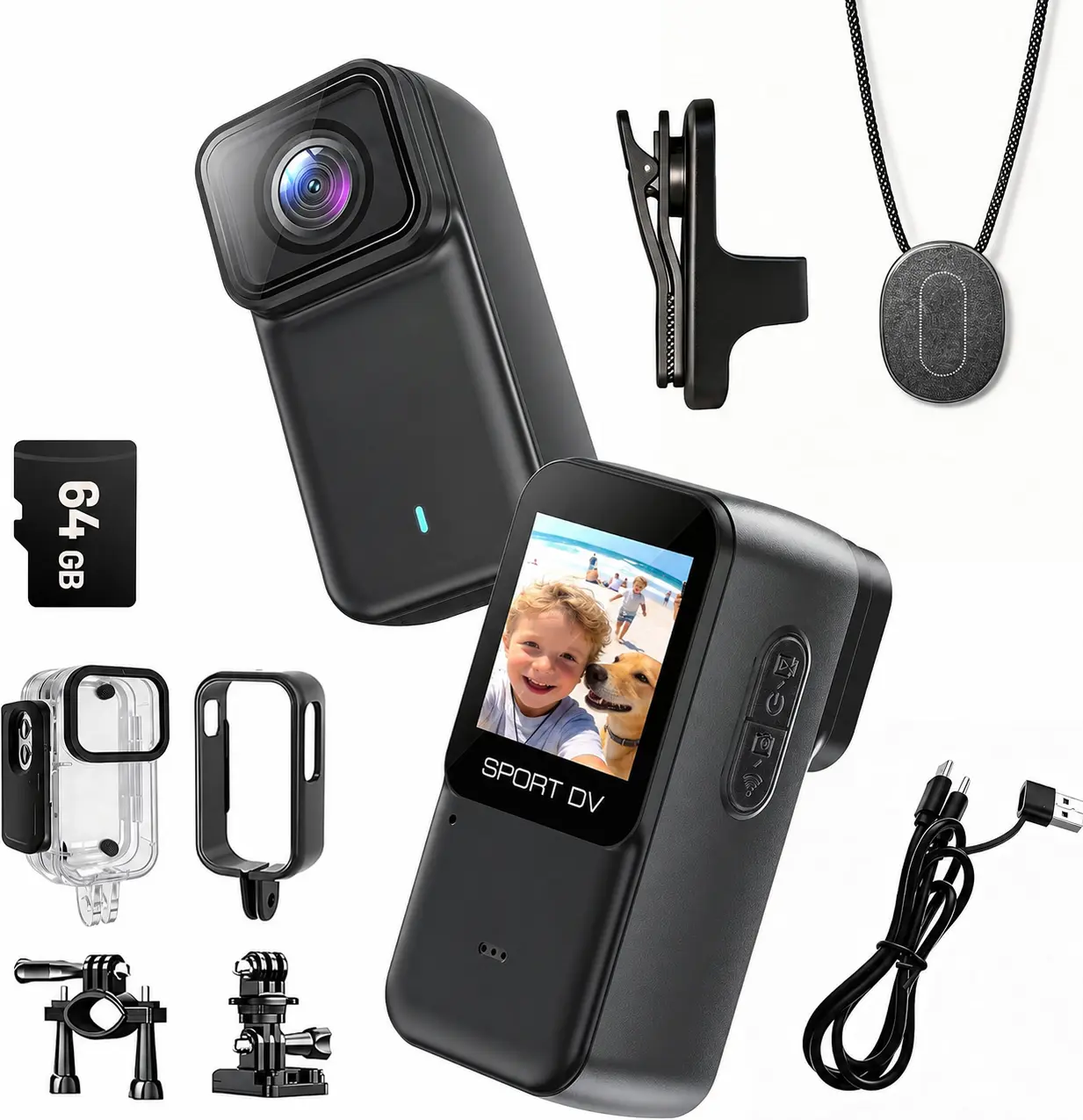 4K Body Camera with WiFi, POV Action Cam for Motorcycling Skiing Cycling Vlogging Sports, Magnetic Wearable Thumb Camera for Hands-Free Recording, Waterproof Portable Video Recorder