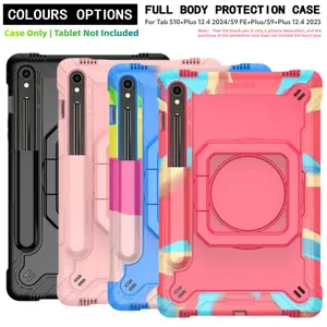 Case for Samsung Galaxy Tab S10 Lite/S10 FE/S9 FE/S9 11-Inch Tablet Case, Shockproof Silicone PC Cover, 360° Rotating Handle Stand, Tablet Casing