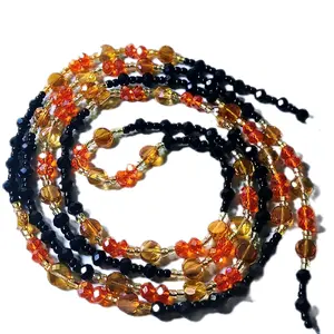 Orange and Black Tie on Waistbeads Women's Body Jewelry for Daily Use Gold Waistbeads 50 Inches Unique Design Versatile Fit