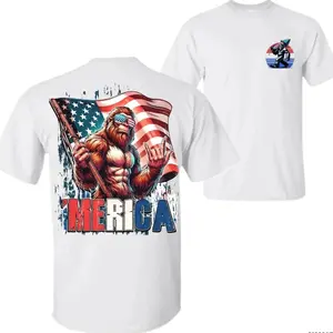 'Merica Sasquatch T-Shirt, Armed Bigfoot American Flag Graphic Tee, Patriotic 4th of July Shirt, Gift for Men