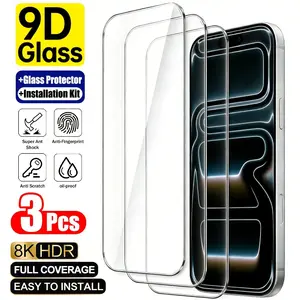 3 Pcs Ultra-HD Tempered Glass Protective Screen Protector for iPhone 17 Pro Max, 17 Air, 16 Pro Max, Anti-Fingerprint, Touch Sensitive, Easy Installation