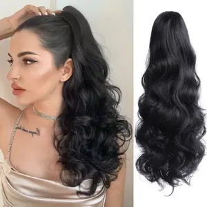 18" Curly Ponytail Extension Long Wavy Synthetic Hairpiece for Women Natural Look Claw Clip in Daily Wear Volume Styling