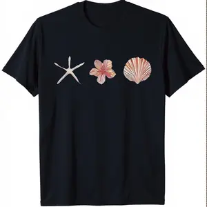 Women Casual Starfish & Shell Print Round Neck Short Sleeve T-Shirt White Summer Men's version Women's version Summer new products