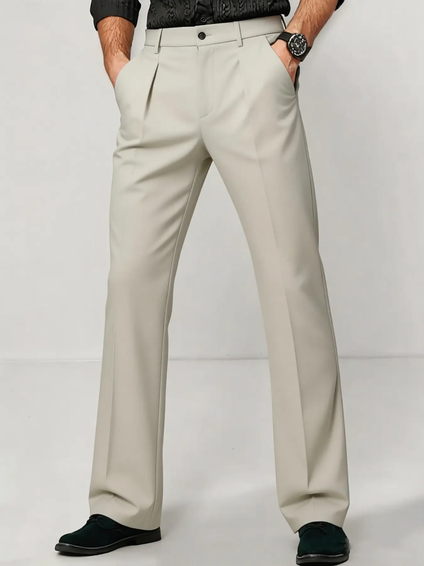Men's Micro-Flared Business Pants, Stretchy Formal Wear for Meetings, Weddings, Office, Light Luxury Dates, Versatile Business, Menswear, Trouser, Pocket, Flared Trousers