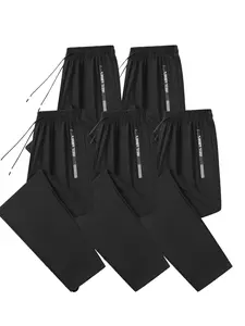 Men's Lightweight Ice Silk Straight-Leg Drawstring Joggers Pants, Breathable Activewear Bottoms with Quick-Drying Fabric, Loose Casual Fit, Drawstring Waist, Zippered Pockets; Suitable for Fitness, Outdoor Hiking,summervibes