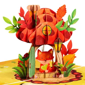 Paper Love Fox In Mushroom House Frndly Pop Up Card 3D Scene Eco Conscious 8x6 Inches Treasures Line Personalizable Greeting Card for Cozy Autumn Moments