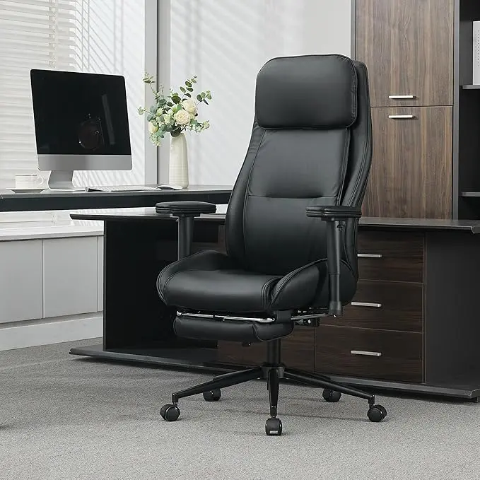 Big & Tall PU Leather Ergonomic Office Desk Chair - Reclining High Back with Lumbar Support, Footrest for Home Office Use