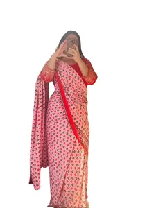 Nepali Traditional Dhaka inspire thick chiffon Fariya style Saree.