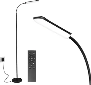 LED Floor Lamp with Remote, Dimmable Bright Reading Lamp for Crafts, Painting, Office & Bedroom, Adjustable Gooseneck Standing Light, 4 Color Temperatures, 1800LM, Touch Control, Black