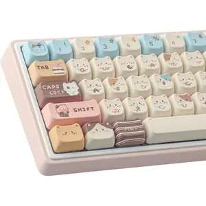 GJ-L-KBB003  PBT Keycaps 142 Keys Cute Keycaps Dye-Sublimation Sea Salt Cat Keycap Mao Profile Custom Keycap for Cherry Gateron MX Swithes Mechanical Keyboards